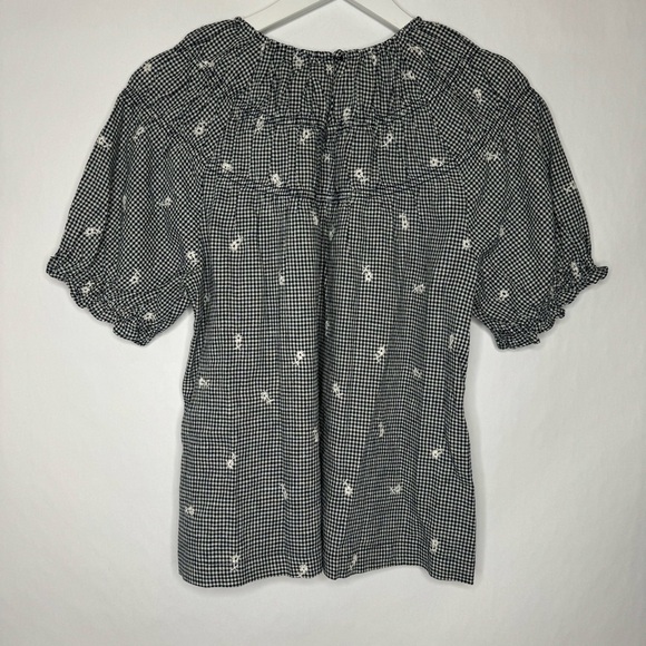 NWT Madewell Embroidered Gingham Shirred Puff Sleeve Top - Picture 1 of 7